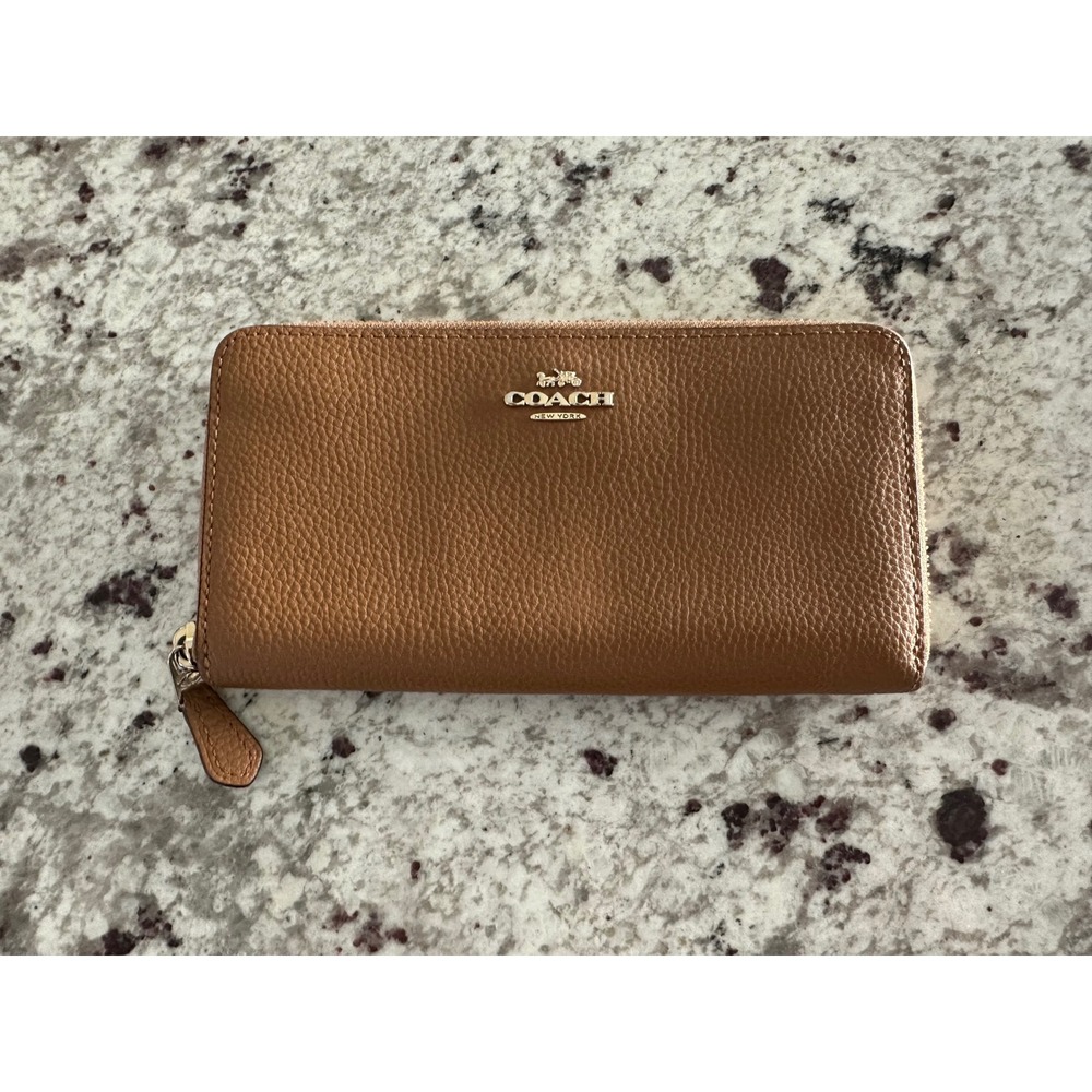 Coach Tan Leather Zip Around Continental Wallet